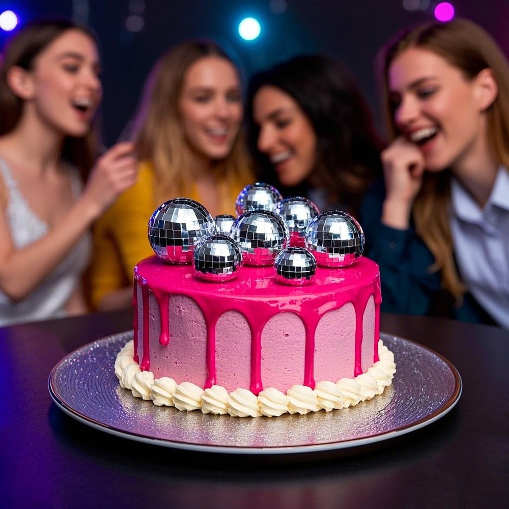 30 Pcs Mini Disco Ball Cake Decorations - 4 Sizes Silver Reflective Mirror Cu...