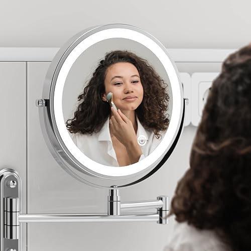 Rechargeable Wall Mounted Lighted Makeup Mirror, 8 Inch Narrow Base-chrome