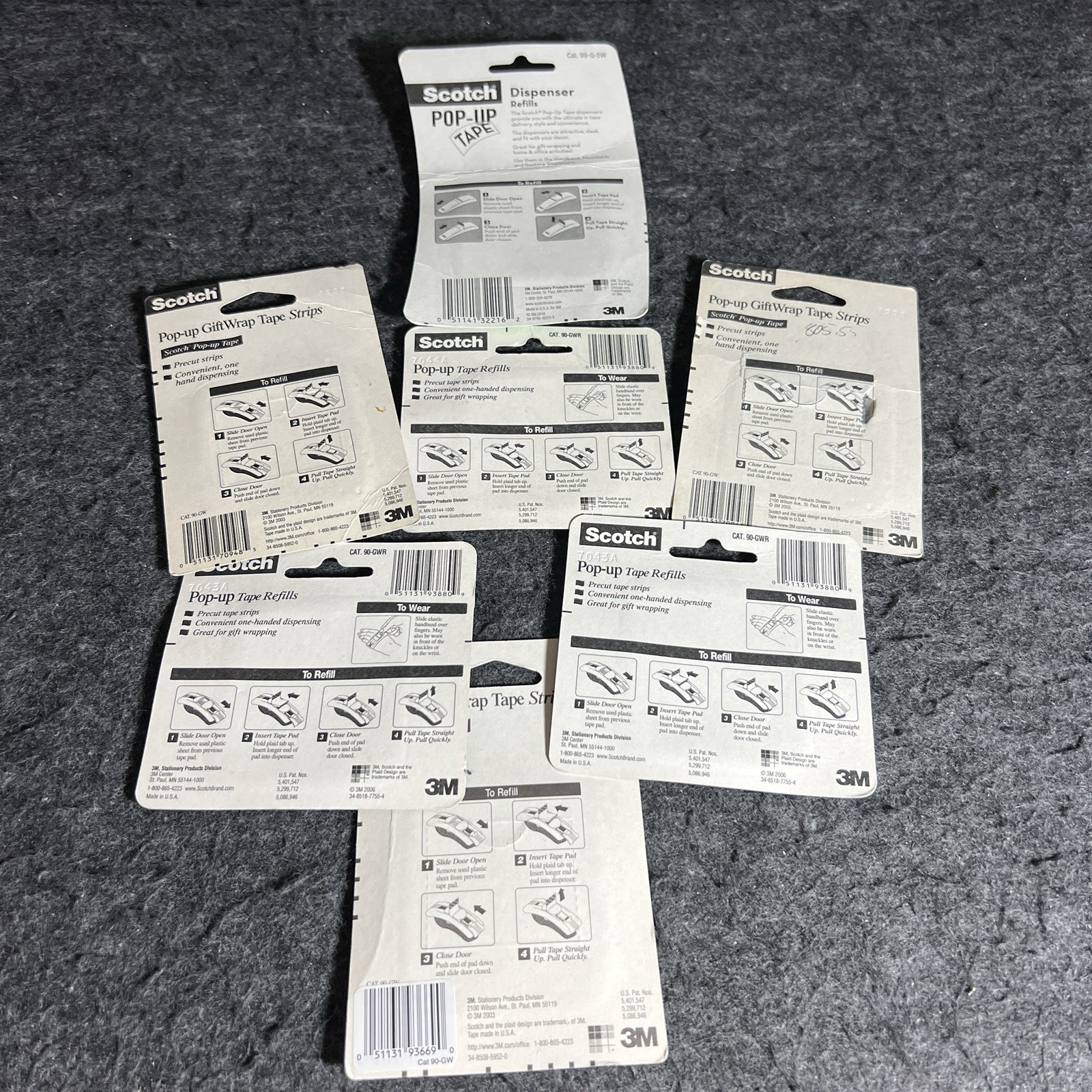 Scotch Pop-Up Gift Wrap Tape Strip Refills 1725 Total -75 Strips X 23 Pads- NIB