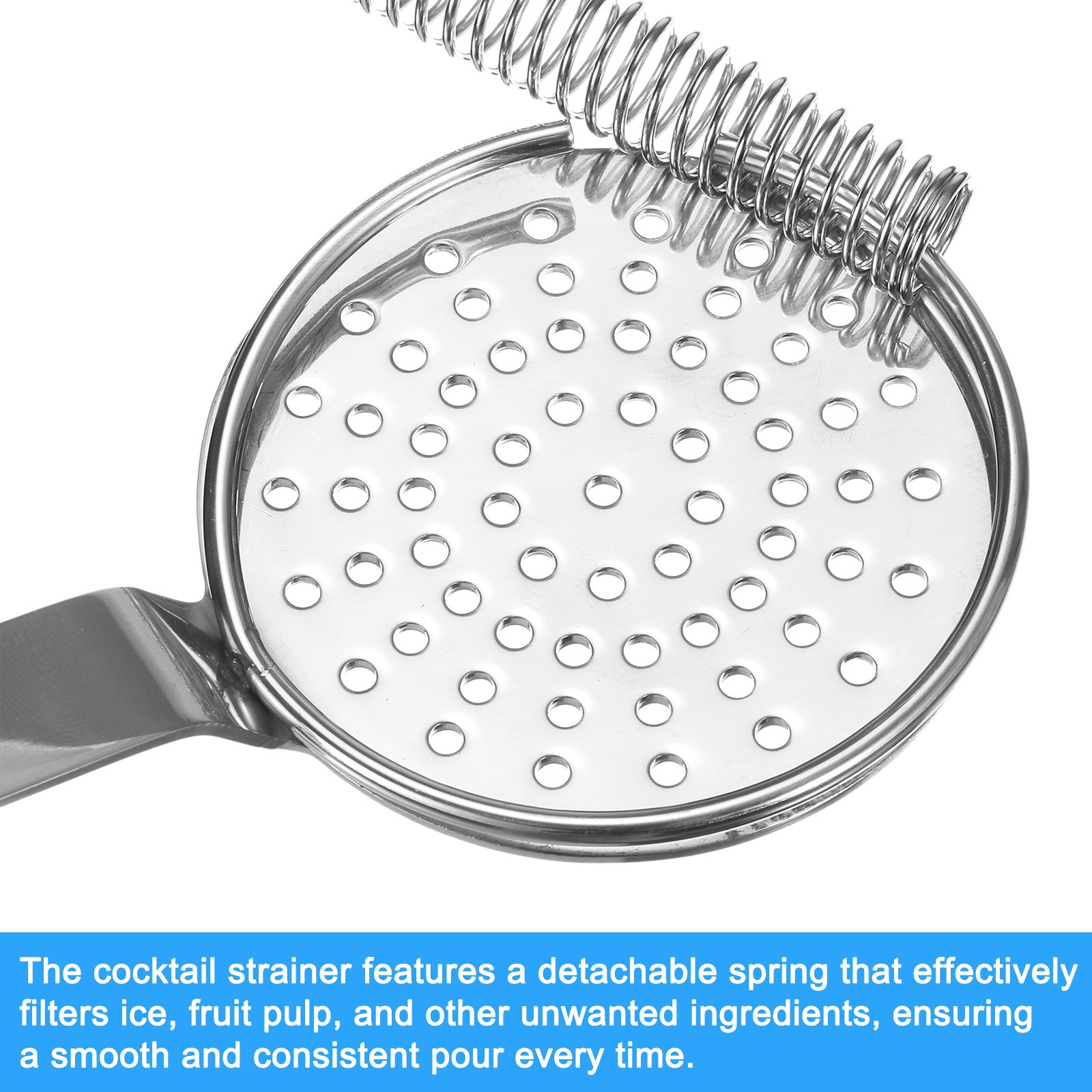Cocktail Strainer, 1pcs Stainless Steel Bar Strainer for Drinks (Silver, 200mm)