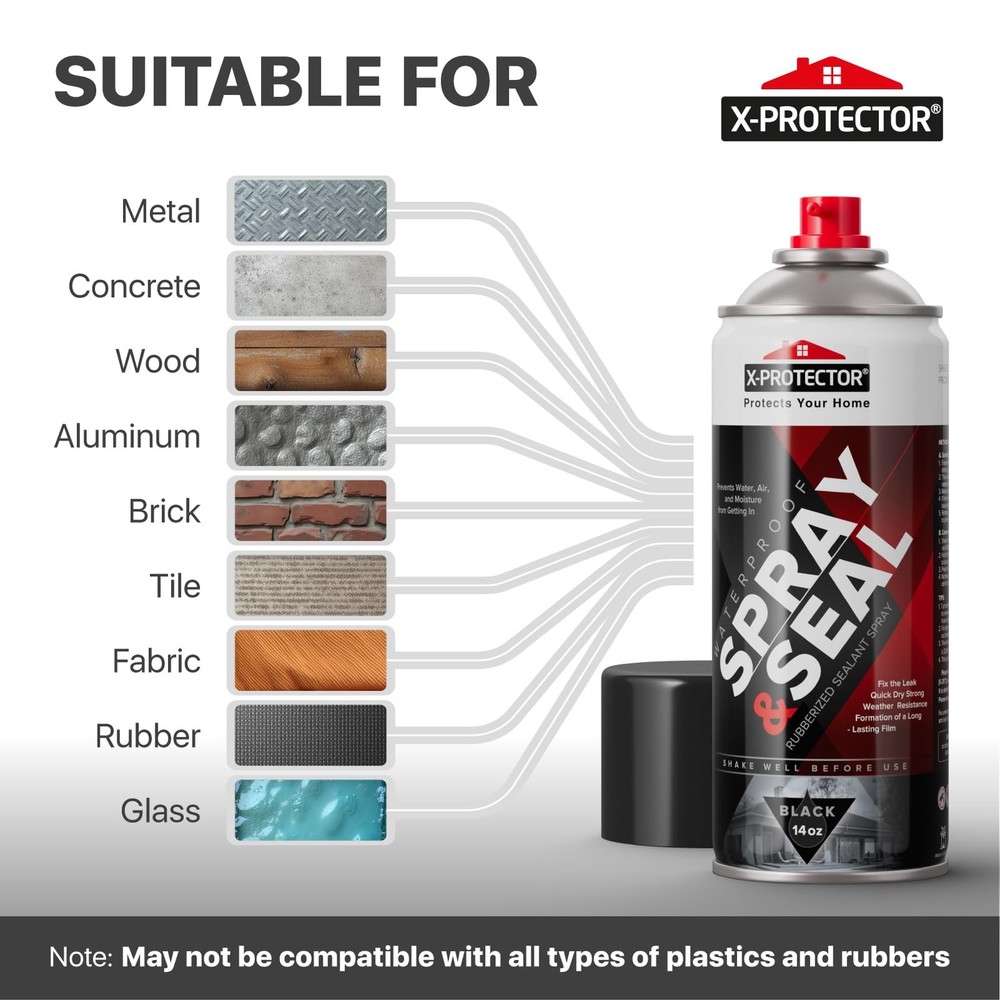 X-Protector Seal Spray - Rubber Waterproof with Less-Drip Formula Black