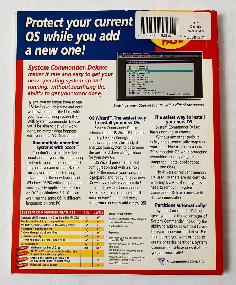 System Commander Deluxe User Manual VCOM Partitioning Guide Windows Linux (1998)