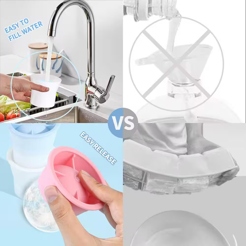 Stackable Easy Release Silicone Sphere Ice Mold Maker with Lids Black round Ice
