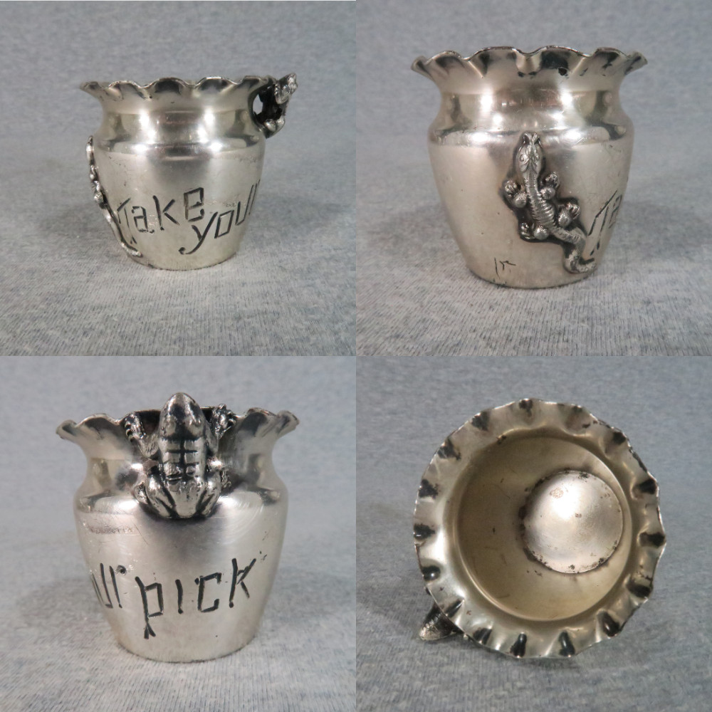 Antique Silverplate Figural Toothpick Holders w/ Boy Owl Chick Egg Frog Lot of 6