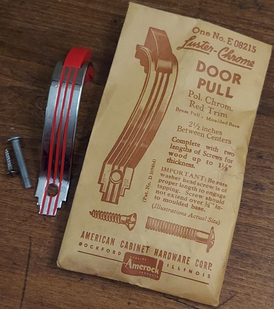 VTG Amerock Red Chrome Door Pull EO8215 NOS MCM Art Deco MULTIPLE AVAILABLE