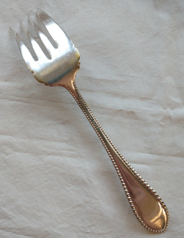 ONEIDA EXTRA PLATE SILVERPLATE MEAT FORK 1912  LEOTA Beaded Edge