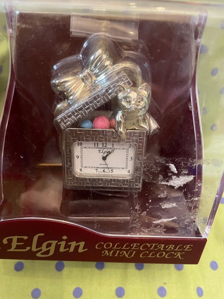 Elgin Cat Kitten Kitty Present Gift Box Mini Clock Brand New In Box!