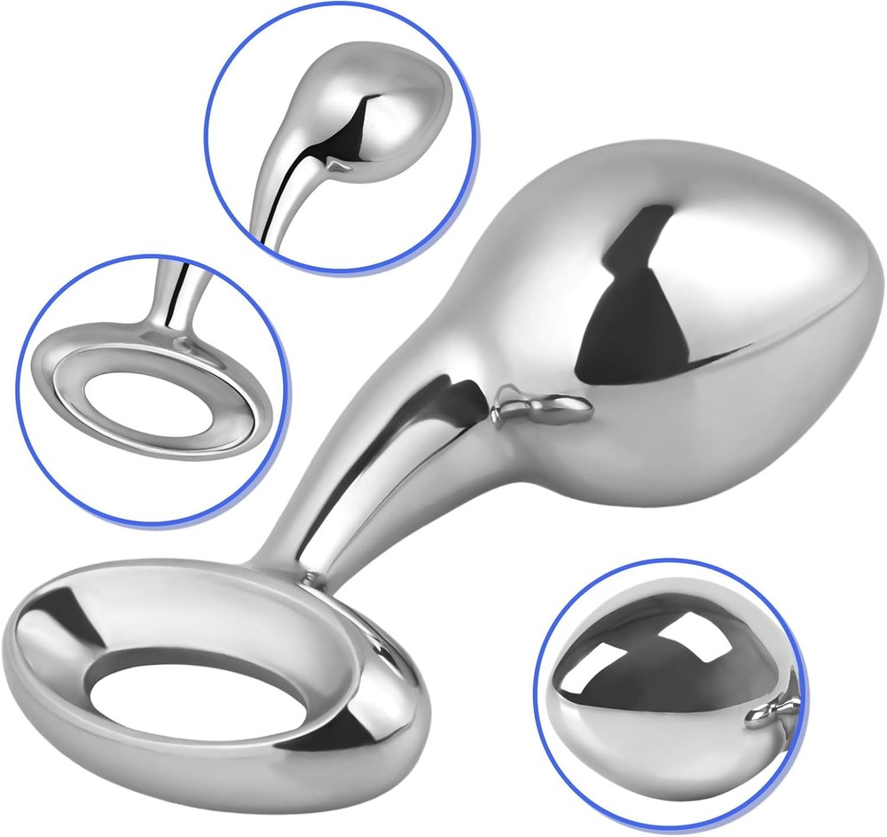 Romi Stainless Steel Anal Plug Anus Stretcher Butt Plug with Ring Handle Prostat
