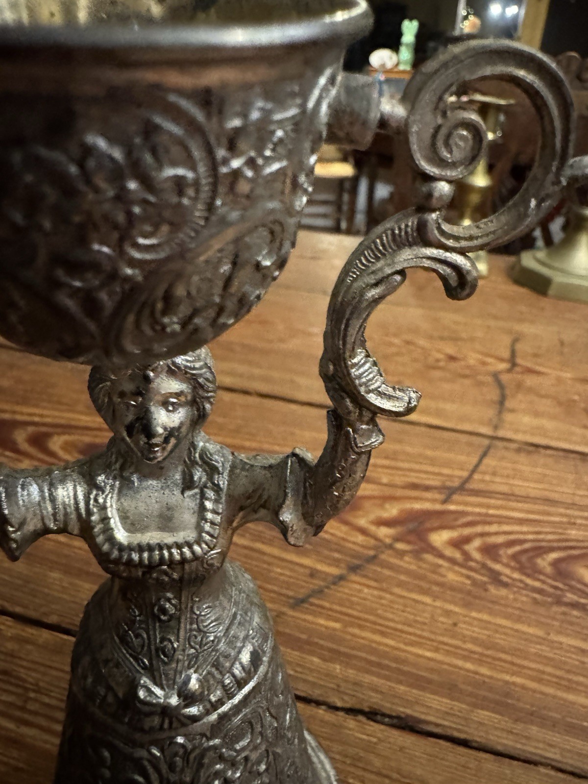 Antique Silver Plate Gold Wash German Bride and Groom Wedding Toasting 8.5” Cup