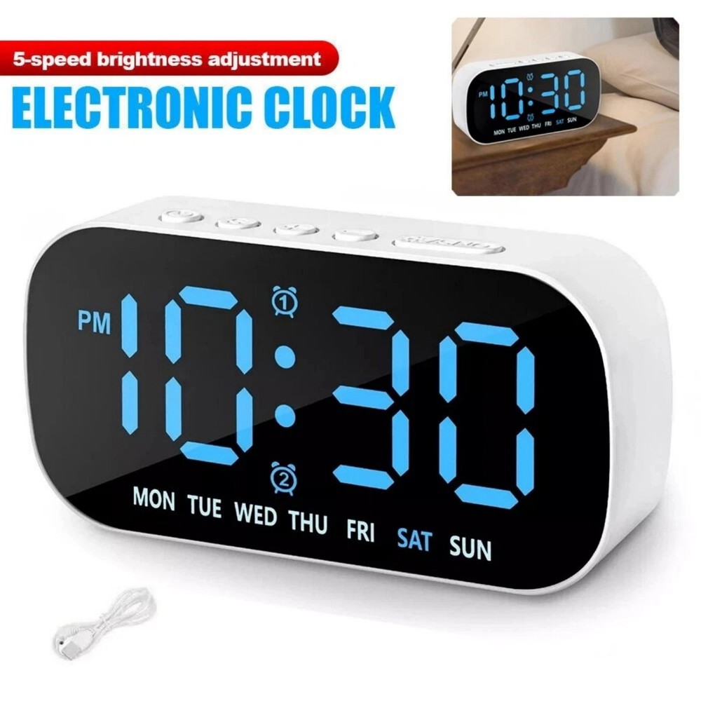 White Large LED Display Electric Digital Alarm Clock With Snooze Function