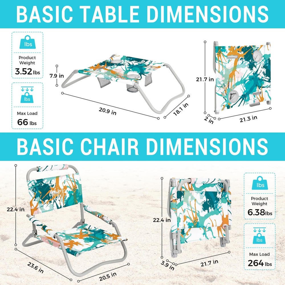 #WEJOY 2 Beach Chairs and Table Set Lightweight & Folding Backpack Beach Chai...