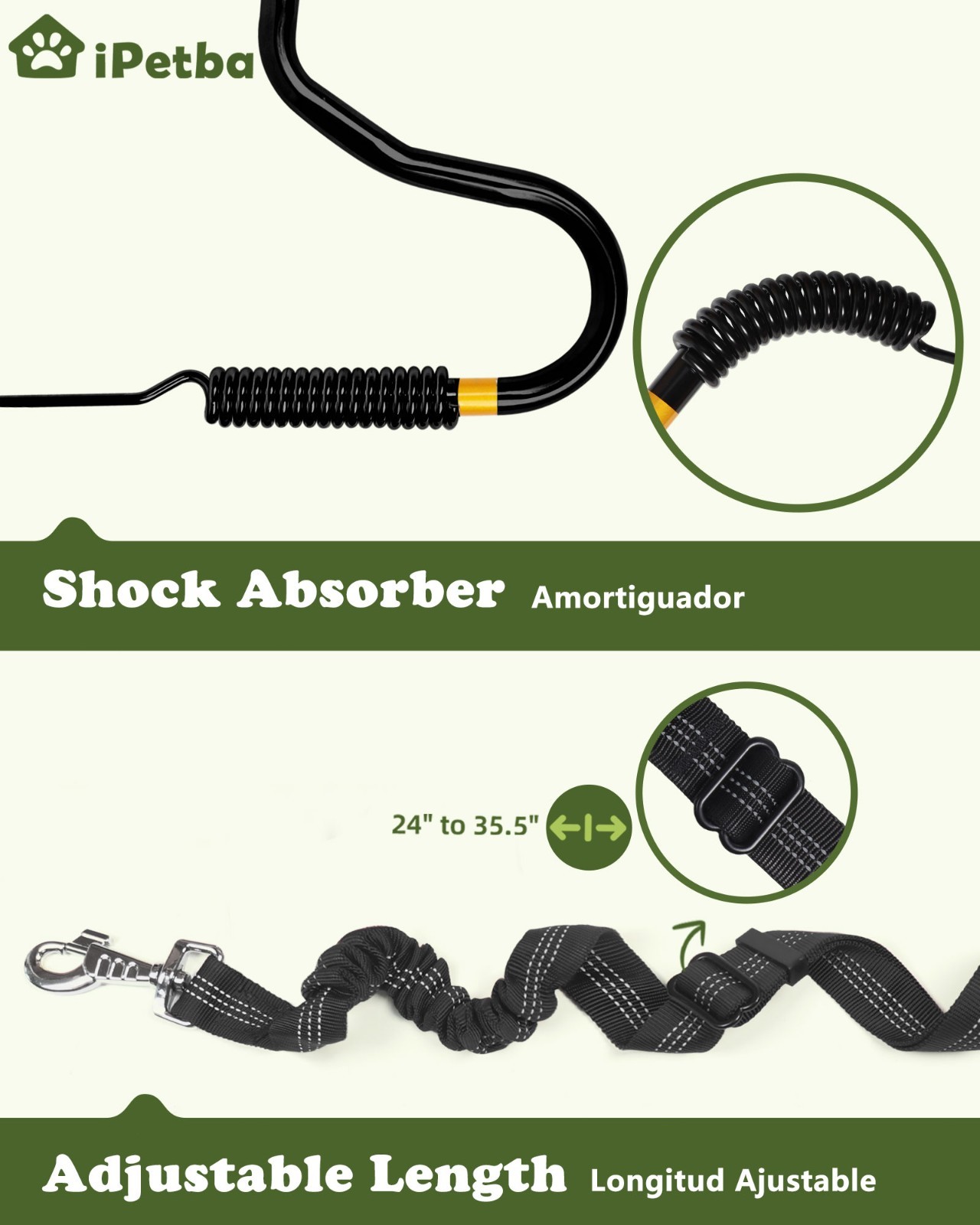 iPetba Dog Bike Leash - Hands-Free Bike Attachment for Dogs,Black