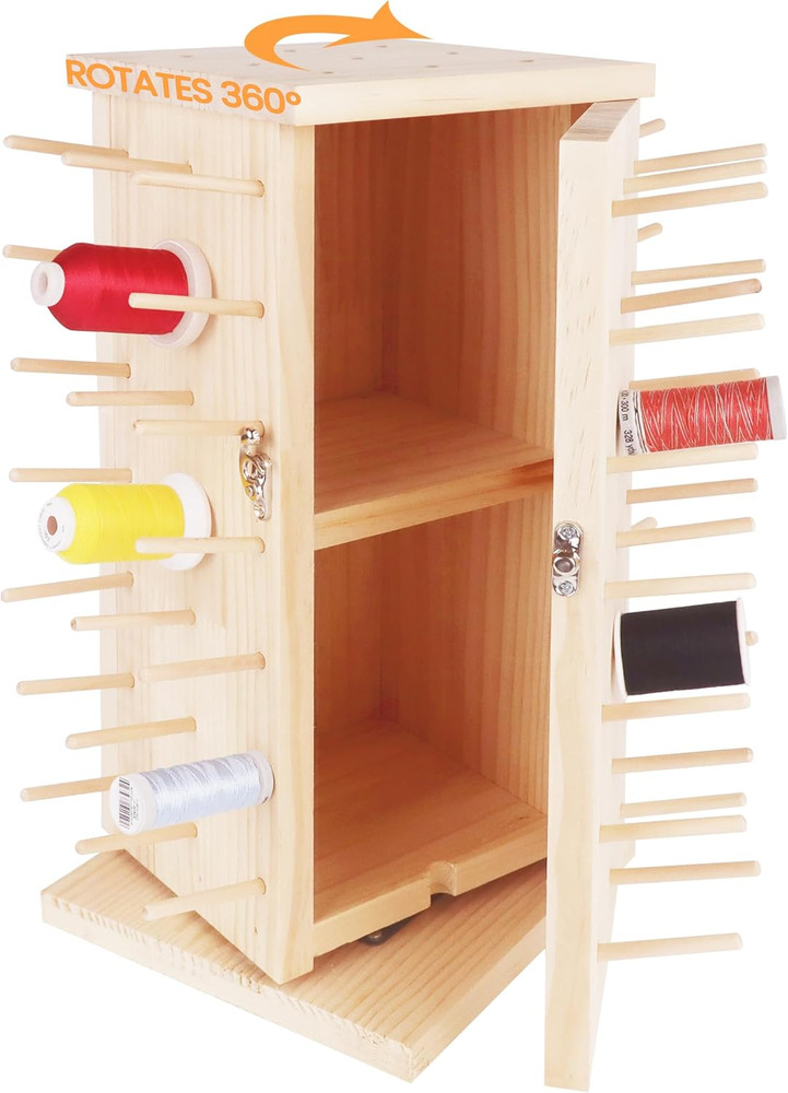 93 Spools (DIY) 360° Fully Rotating Wooden Thread Rack/Thread Holder Organizer w