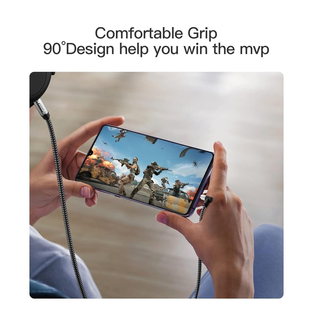 Portable 6ft AUX Cable - Braided 3.5mm Right Angle Stereo Audio Connection
