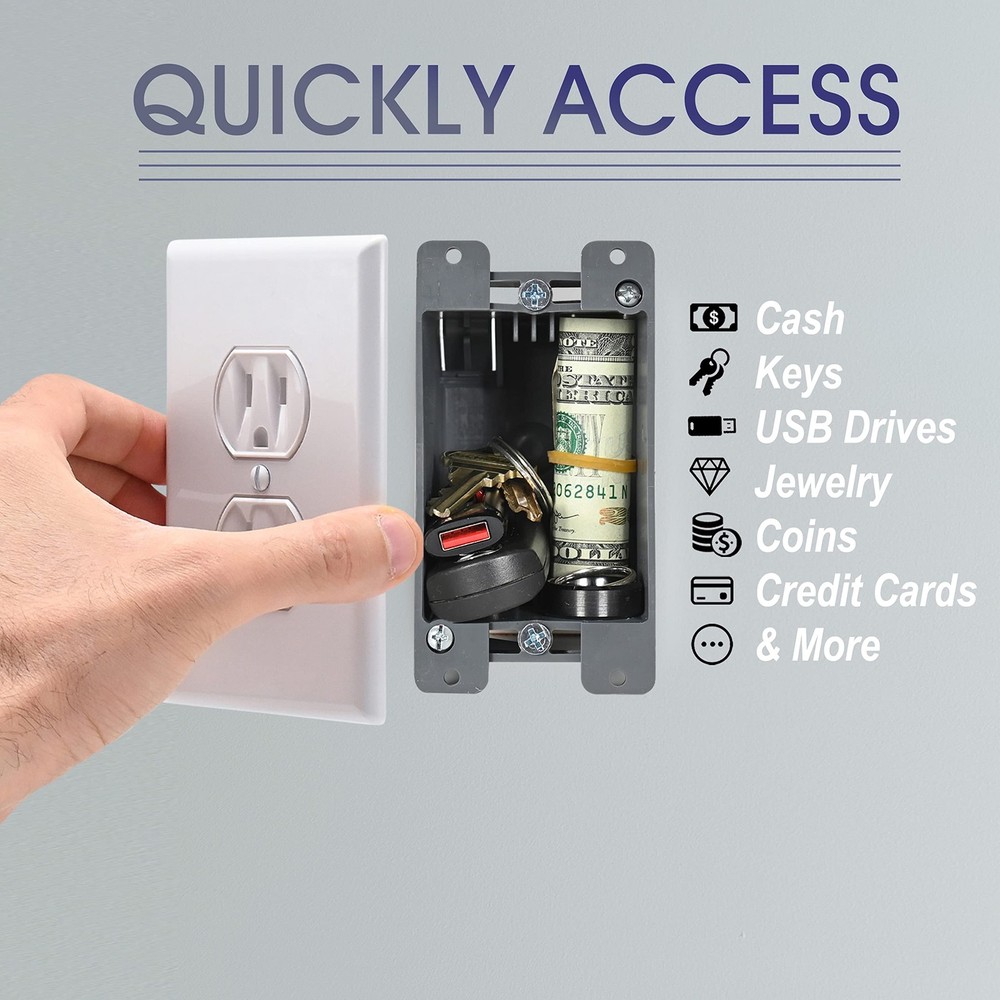 Electrical Outlet Hidden Wall Safe (Simple Install, Magnetically Attaches For...