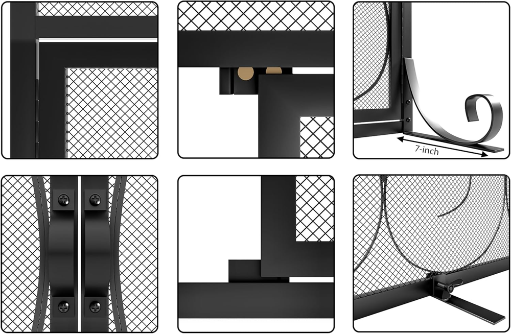 Fireplace Screen with Hinged Doors Magnetic 2 Panels Sturdy Steel Frame Durable