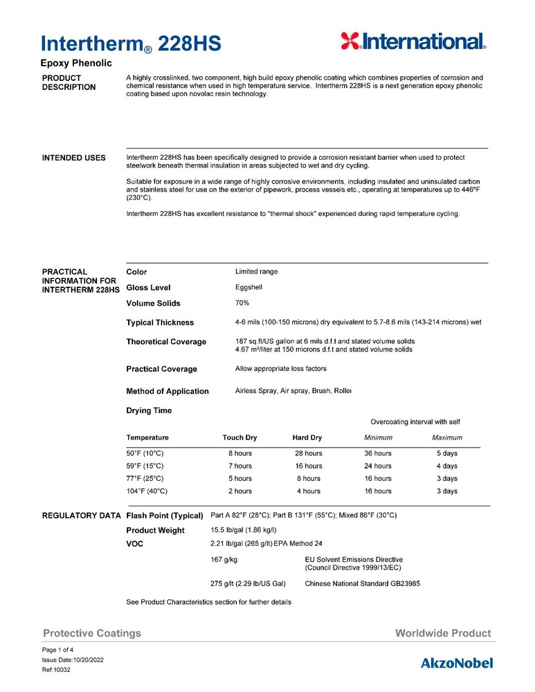 International Intertherm 228HS Part A Epoxy 1GL - Grey