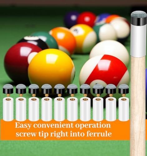 10 Sets Pool Stick Tips, Pool Cue Tips with White Ferrules, Durable & Easy to