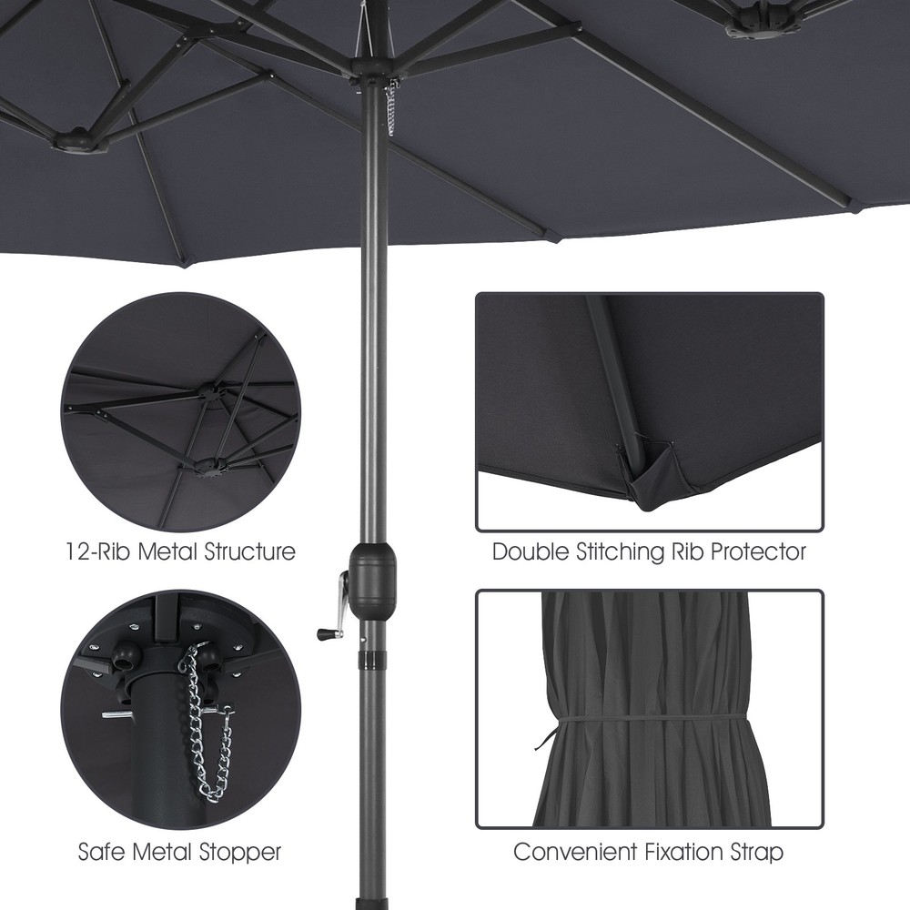 11 PCS Patio Wicker Dining Set w/Double-Sided Outdoor Umbrella 8 Stackable