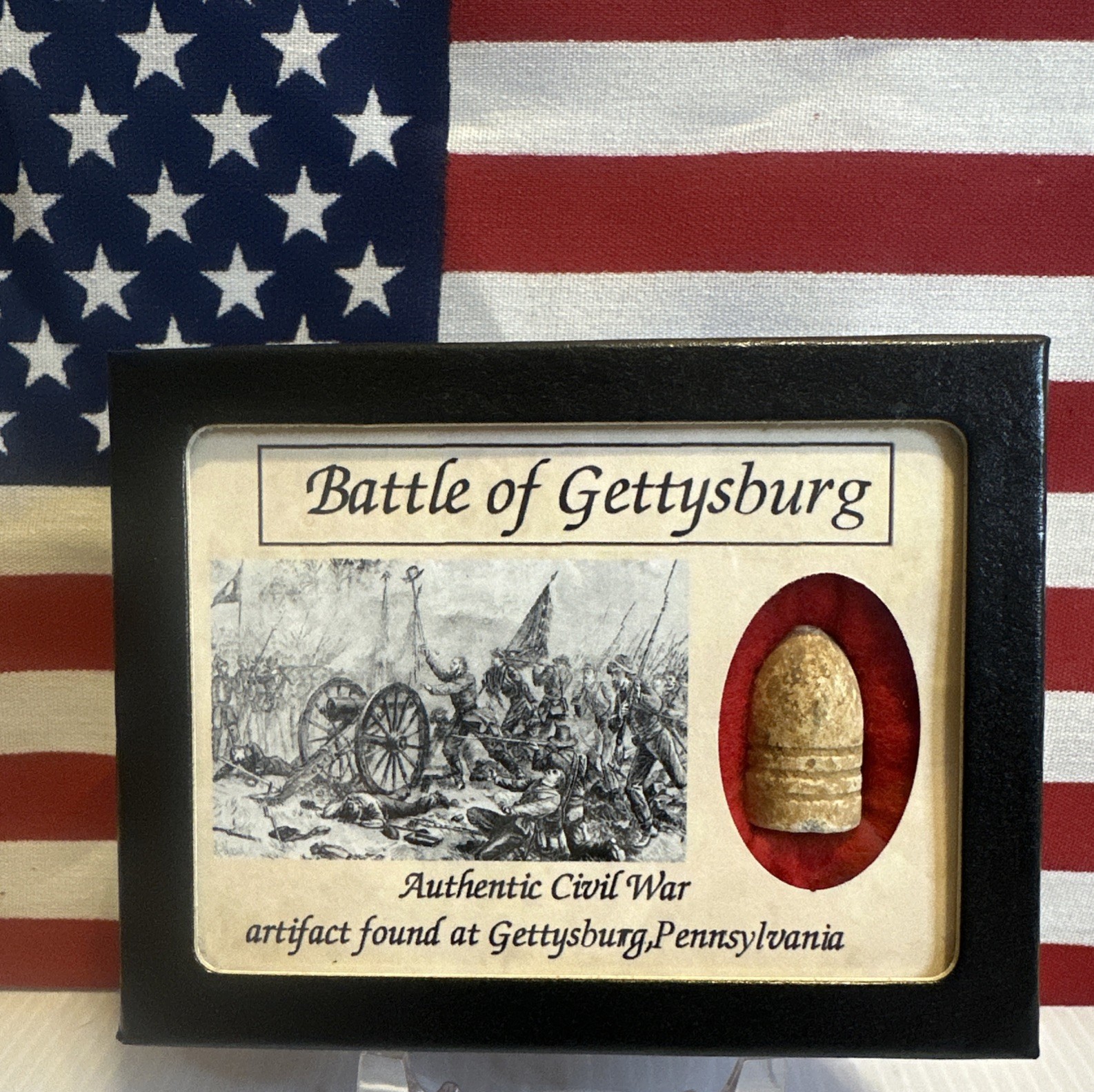 Dropped Civil War Bullet from Gettysburg in Matted Display Case with COA