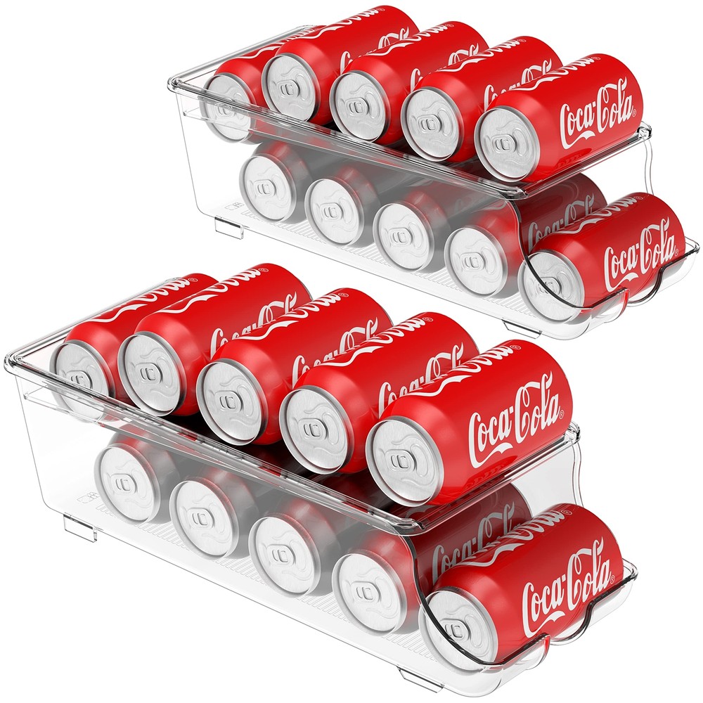 2-Tier Automatic Rolling Pop Can Organizer Storage Container Dispenser, 2 Pack