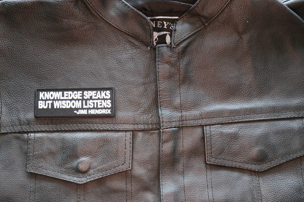 Patch (Iron-On/Sew-On), Knowledge Speaks Wisdom Listens Patch, 4" x 1.5"