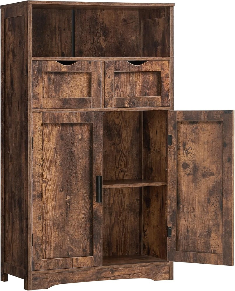 Rustic Brown 2-Drawer Cabinet with Adjustable Shelves