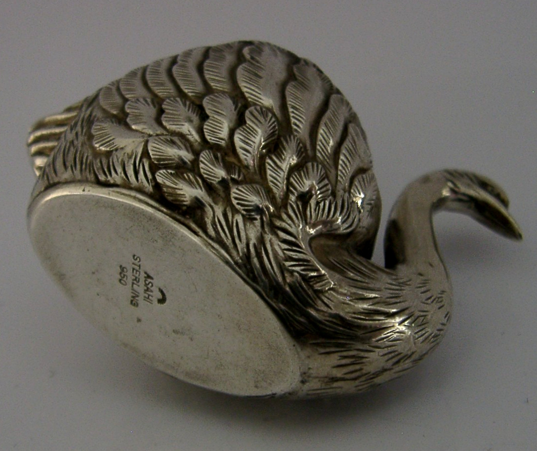 UNUSUAL JAPANESE 950 SOLID STERLING SILVER SWAN SALT CELLAR c1920 ANTIQUE