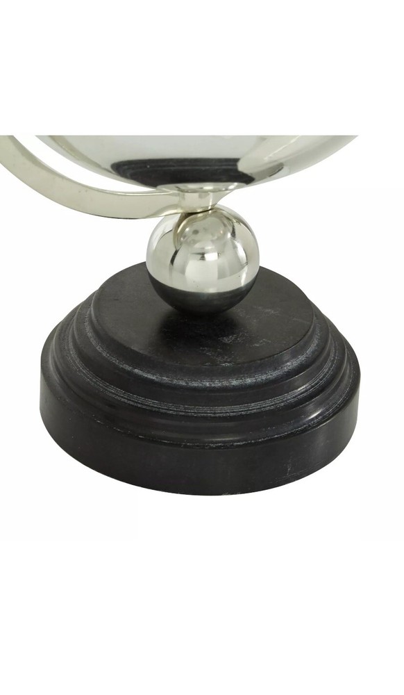 New 13 in. Silver Decorative Globe with Black Marble Base