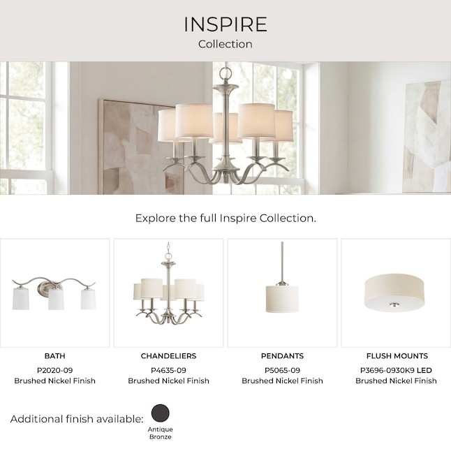 Progress Lighting Inspire 13 in. 2-Light Brushed Nickel Kitchen Ceiling Light