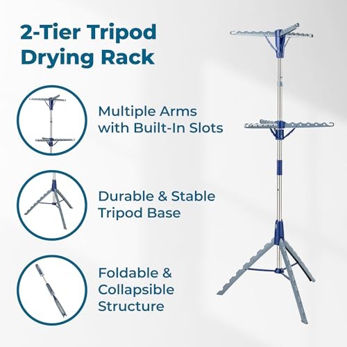 Honey-Can-Do 2-Tier Collapsible Tripod Drying Rack – Space-Saving Foldable Cloth