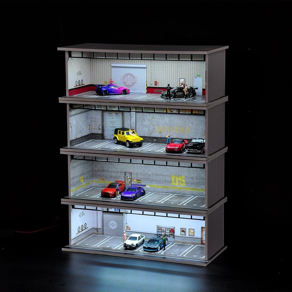LED Lighted 1/64 Diorama Display Case for Hot Wheels – Stackable Acrylic Garage