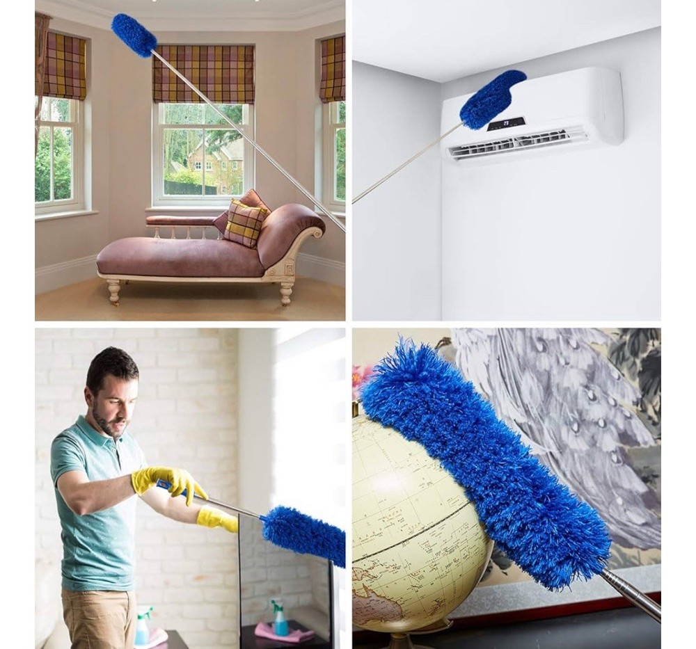 Cobweb Duster with Extension Pole, Washable Cleaning Duster Kit with 2 Dusters