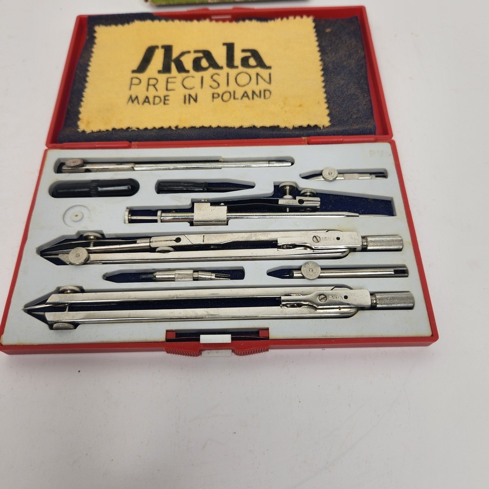 Vintage Skala PRECISION PTVb Technical Drafting Compass Set Made in Poland