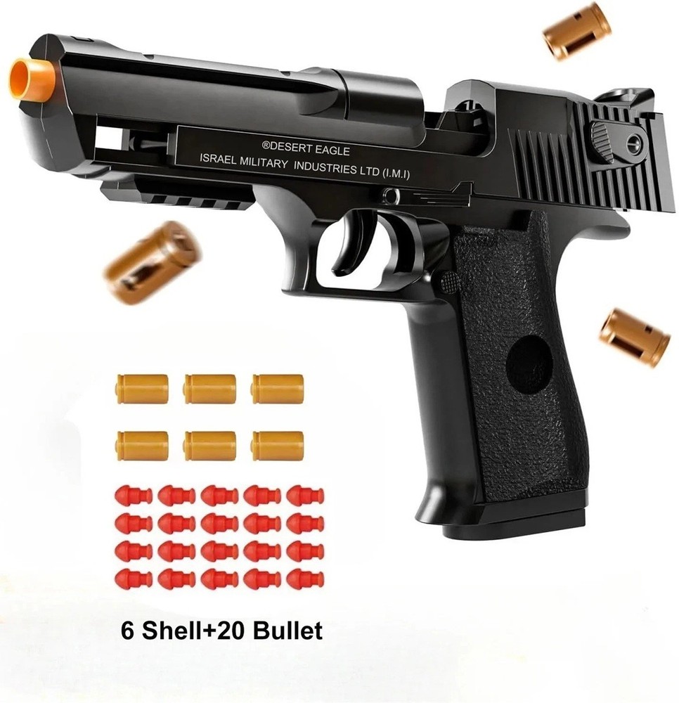Black Desert Eagle Toy Gun Pistol Shell Ejection Foam Dart Auto Pull-Back Kids