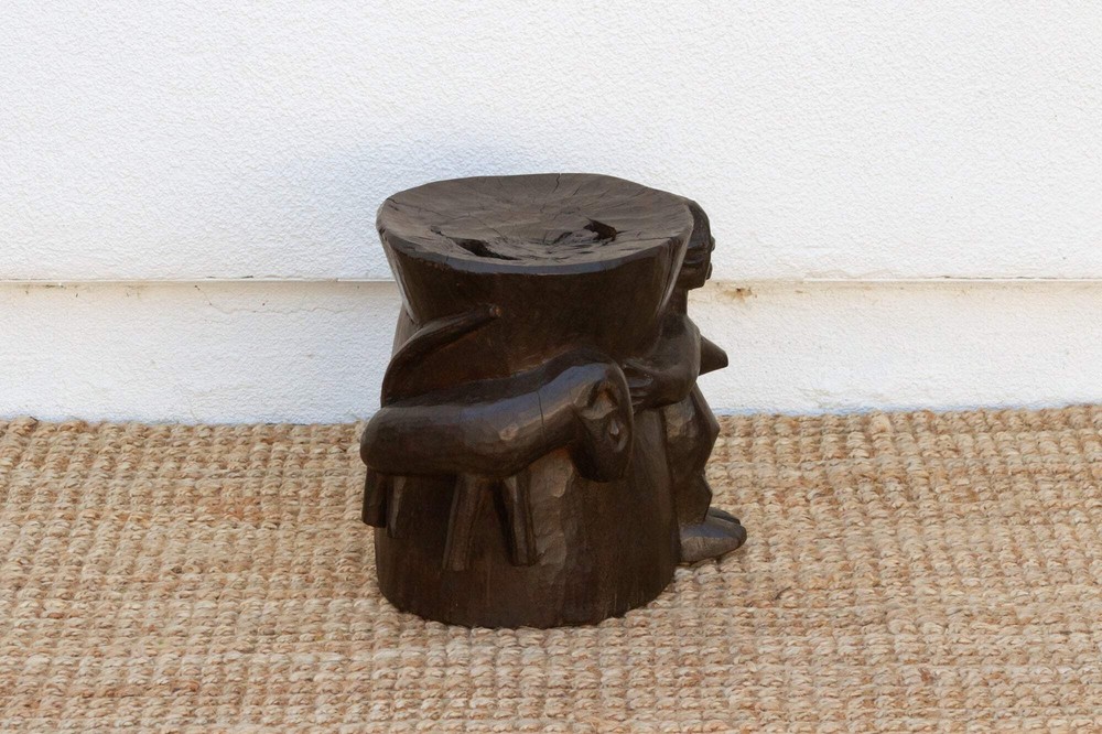 Ebonized Brown Pedestal Shango Stool