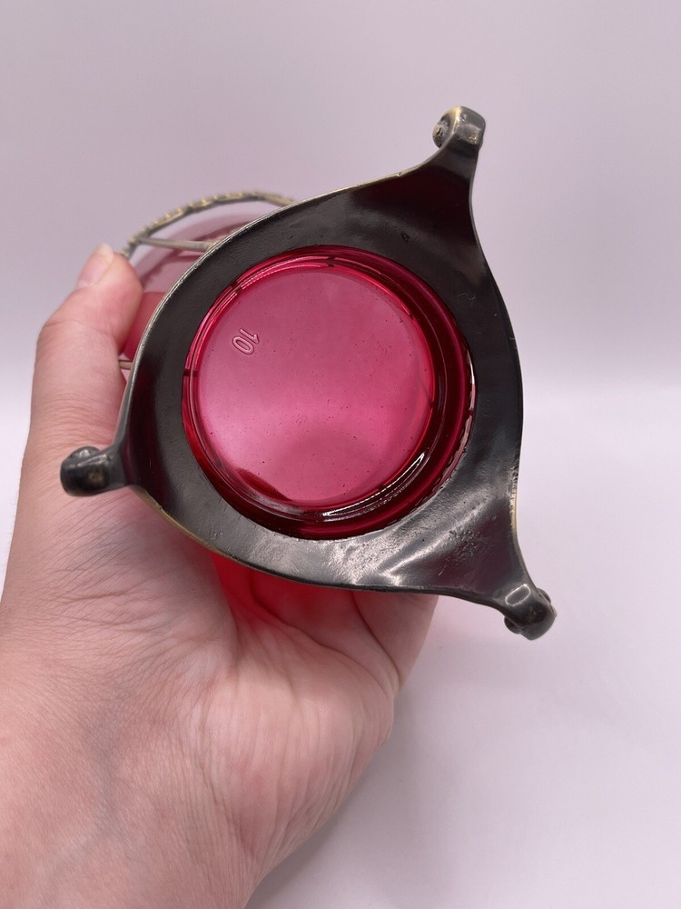 Vintage Elegant Silver-Metal Wire Cup Red Glass Votive Holder Goth Decor ****