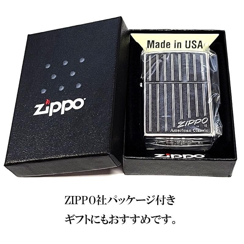 Zippo American Classic Stripe Black Silver 2 Sided Processing Lighter Japan