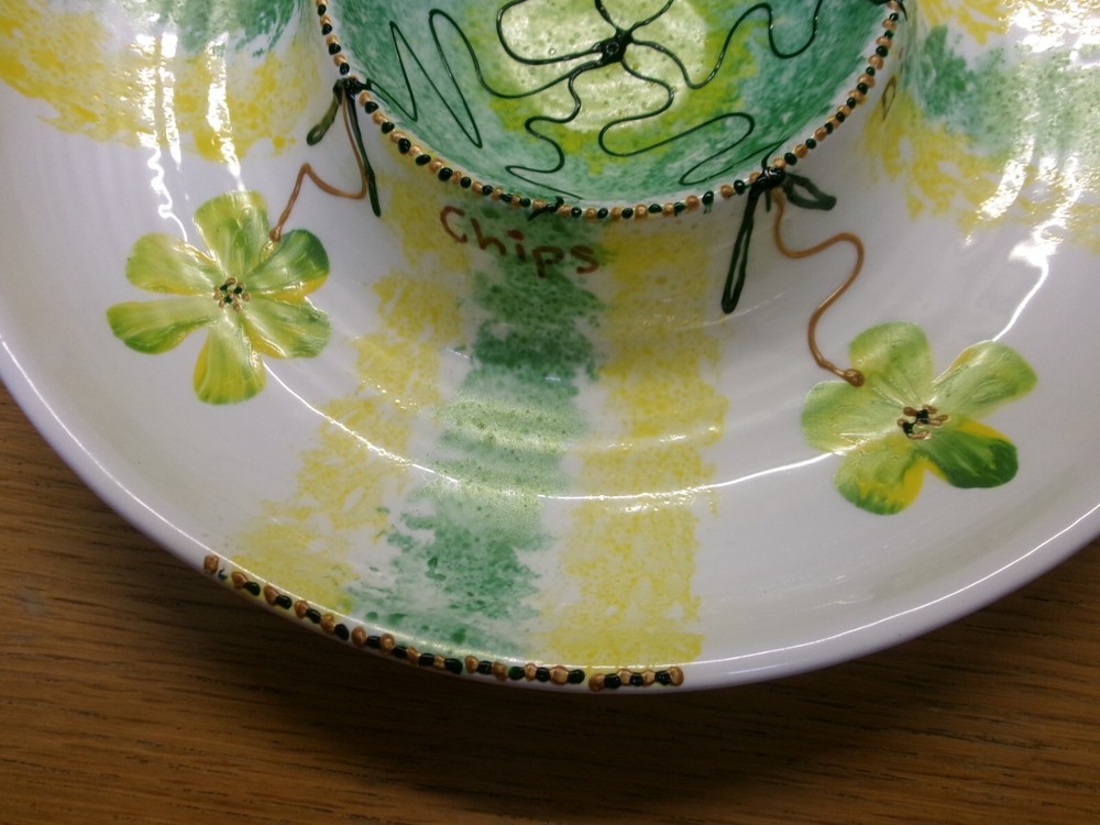 Large, Ceramic Serving Dish, by Johanna Watts 2009, Chips & Dips, signed. H2