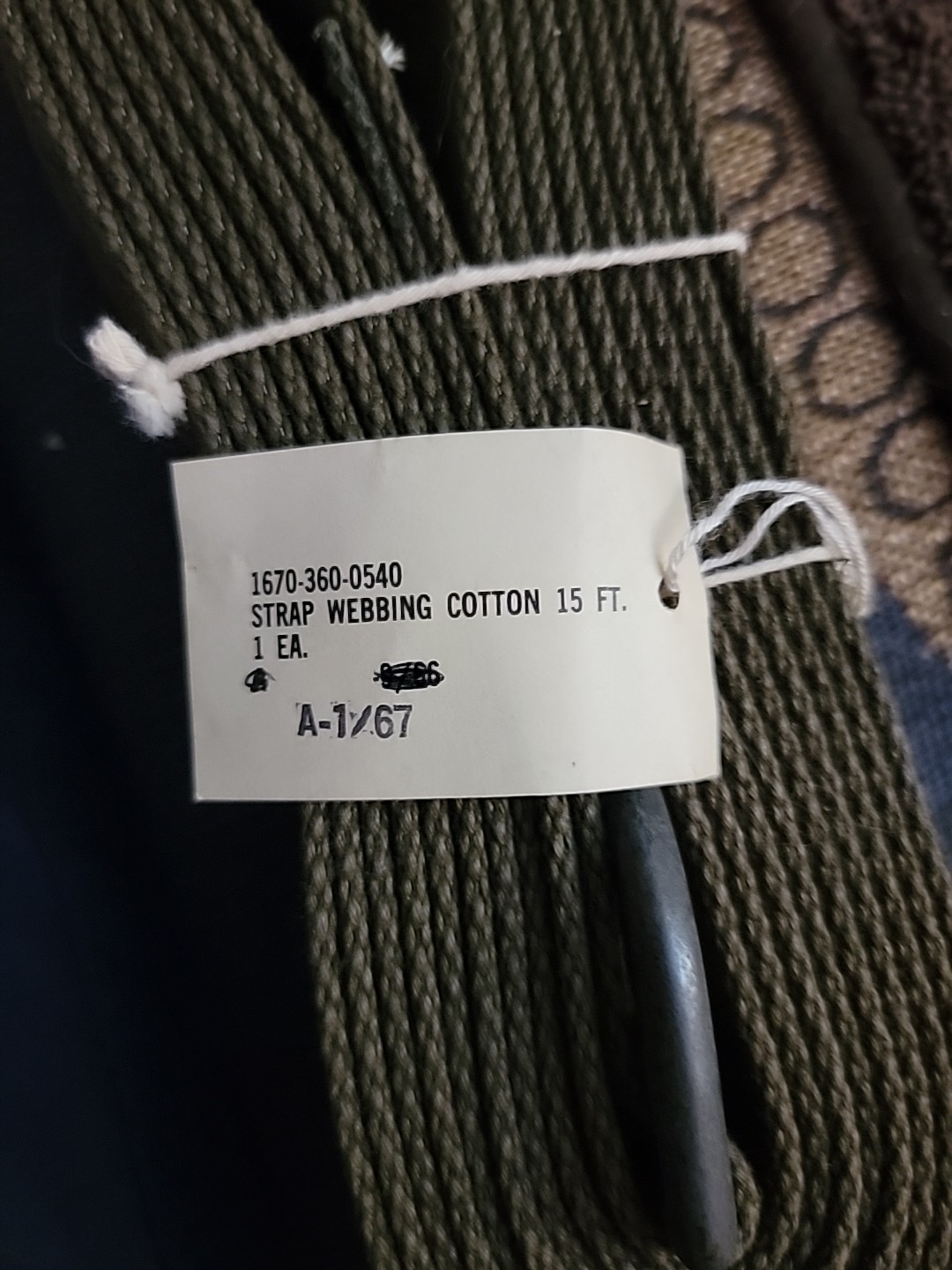 Vietnam Era 15FT CARGO WEBBING STRAP 1¾ in" X 15' 1670-360-0540. 1 NOS STRAP