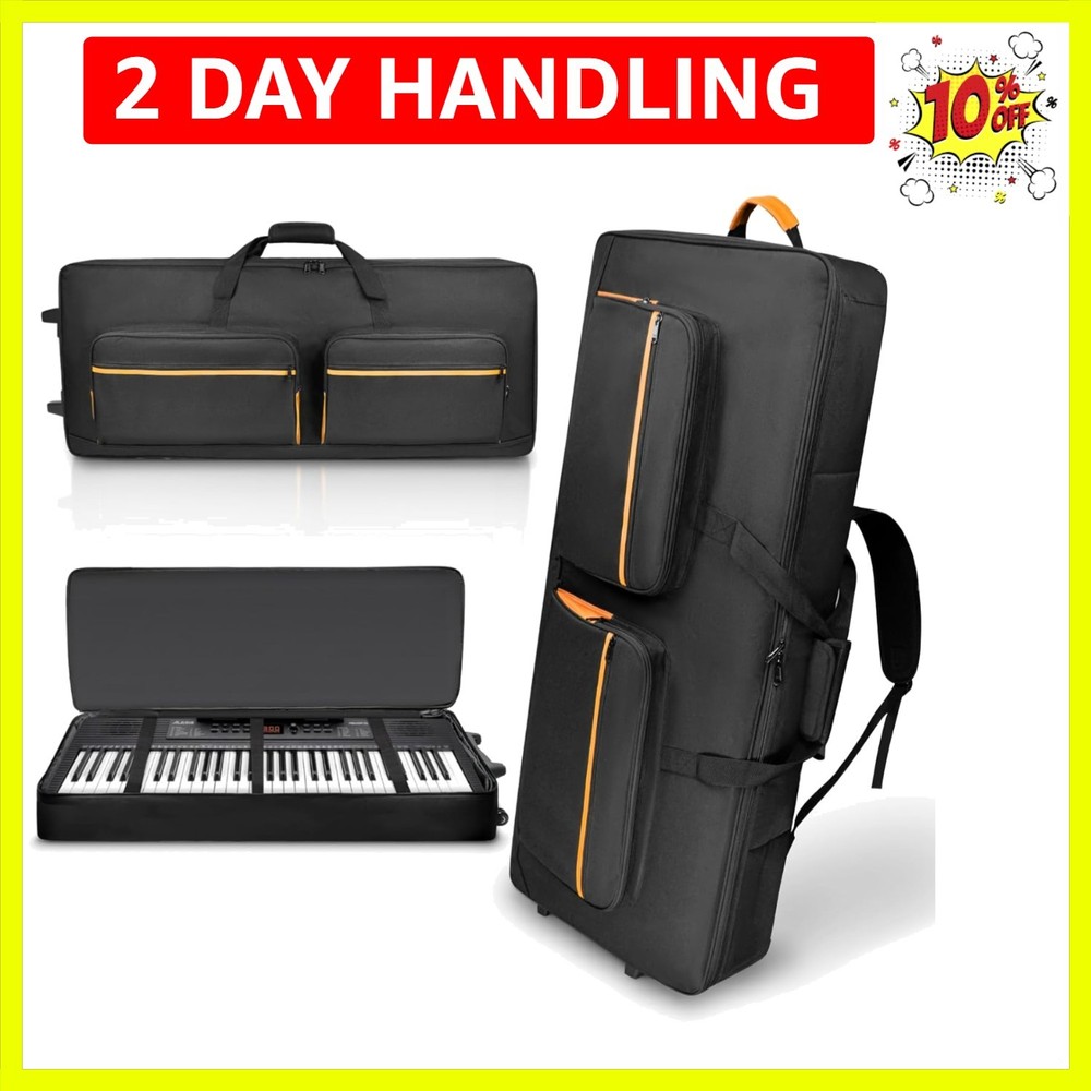 61-Key Keyboard Case with Wheels & Adjustable Shoulder Straps– Padded Rolling...