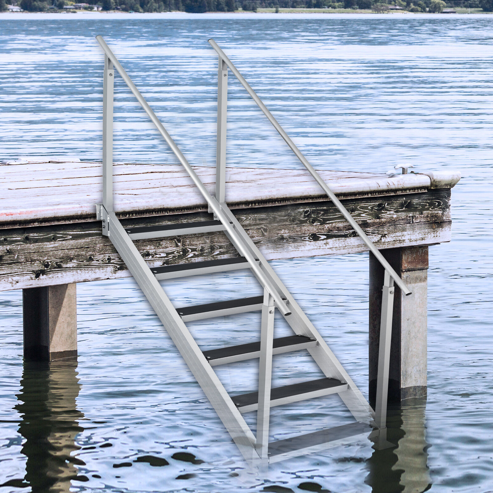 VEVOR Aluminum Dock Ladder Boat Dock Ladder 43-51in Height Adjustable 6 Steps