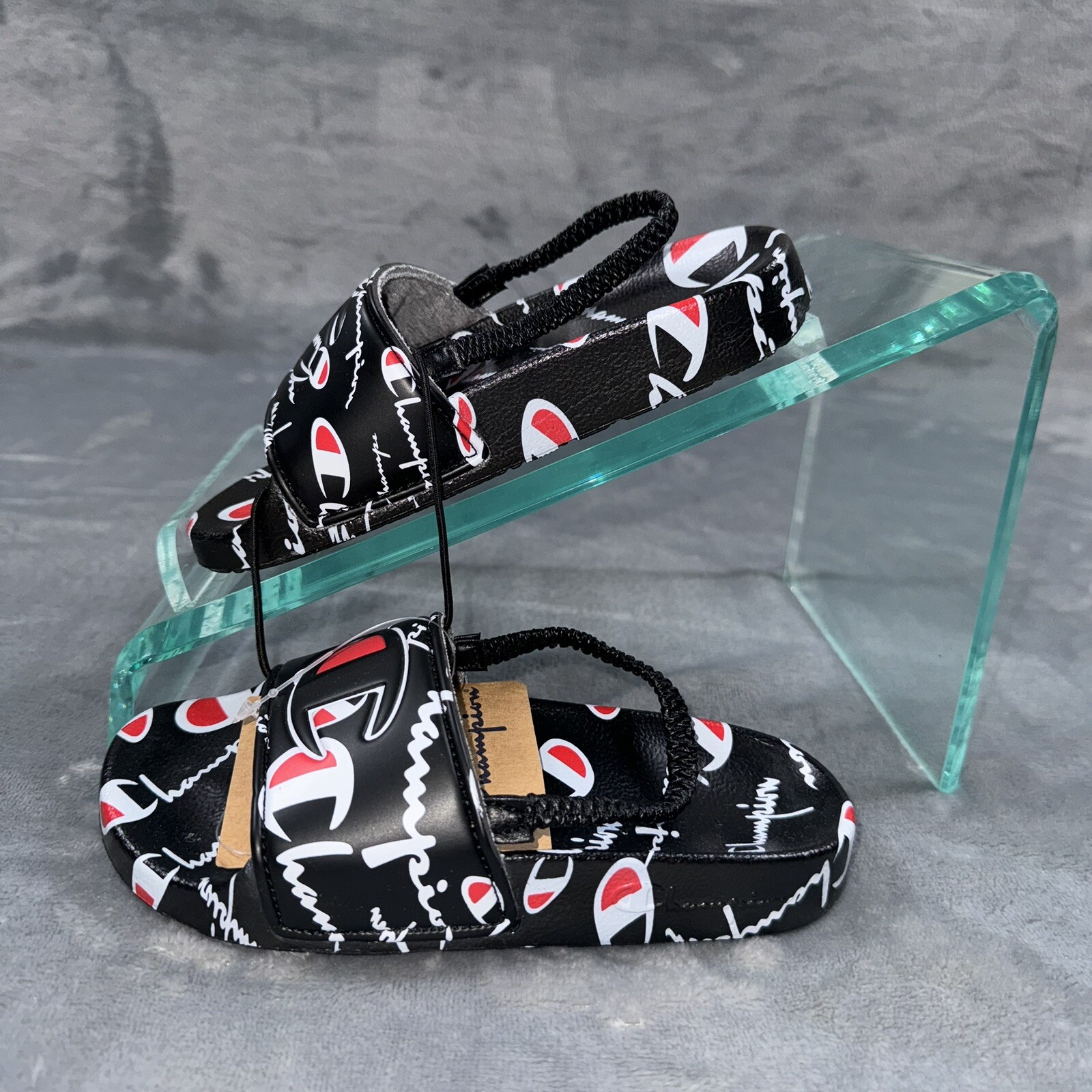 Champion IPO Warped Slides Black Red White CP101071T Toddler NWOB
