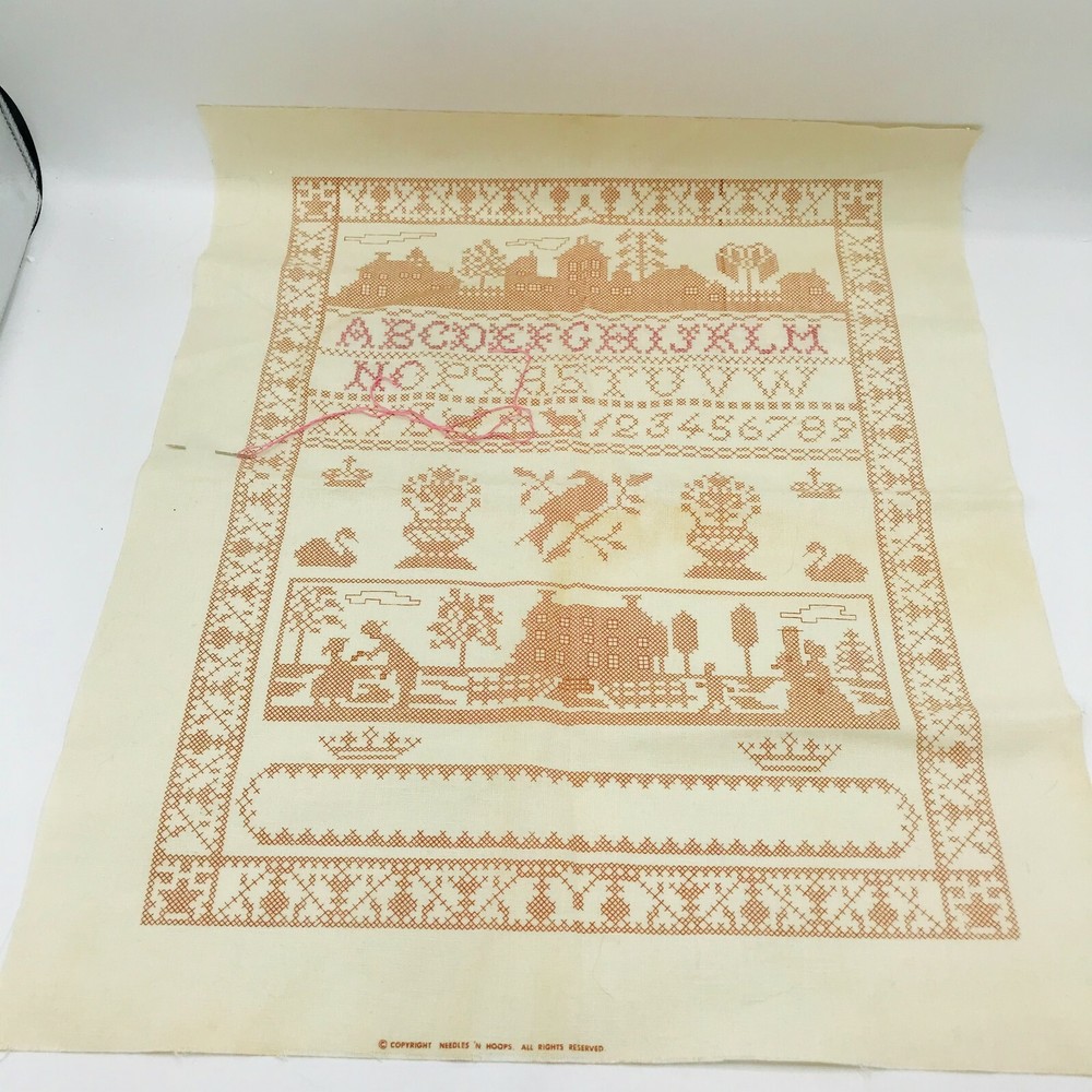 Vintage Needles N' Hoops Sampler Needlepoint Pattern Folk Art Primitive