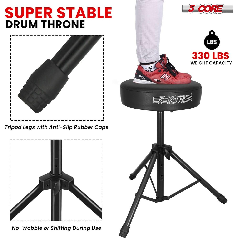 5 Core Drum Throne 3" Padded Comfortable 330Lb Capacity Drummer Stool Adjustable