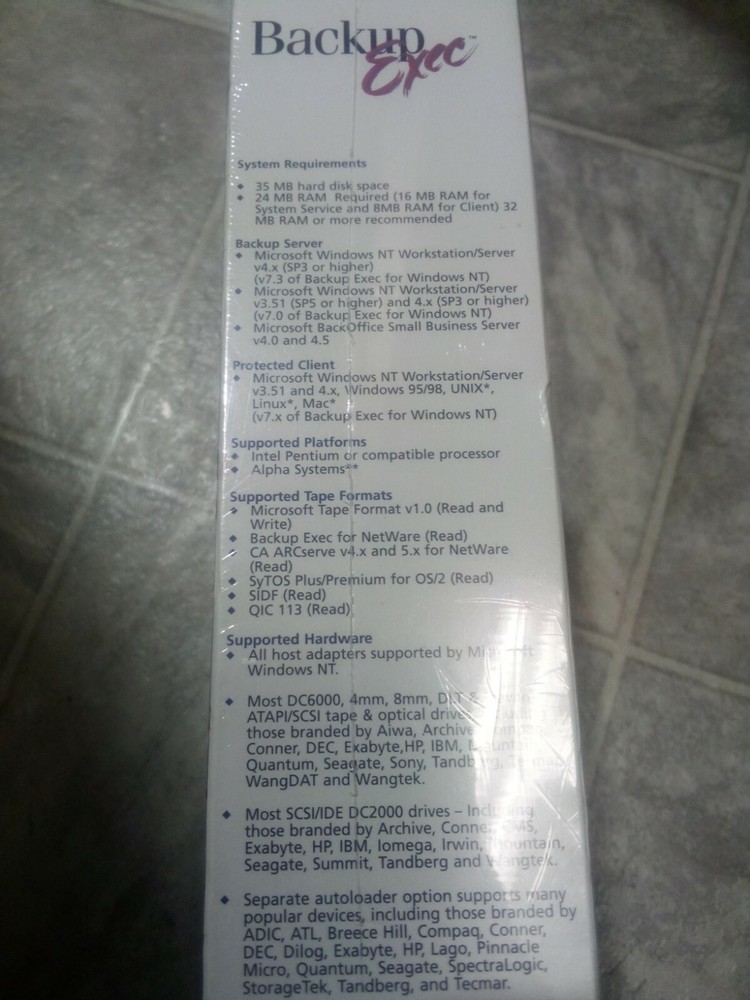 Backup Exec for Windows NT 7.3 Single Server Edition English