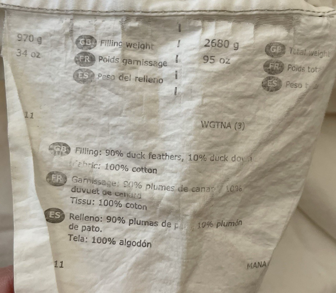 Ikea Honsbar Down Duvet Insert Full Queen Size White 86"x102" Baffle Quilted