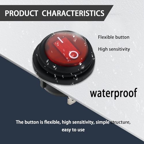 1 Set Rocker Switch, 3 Pin ON Off Waterproof Round Control Switch with LED