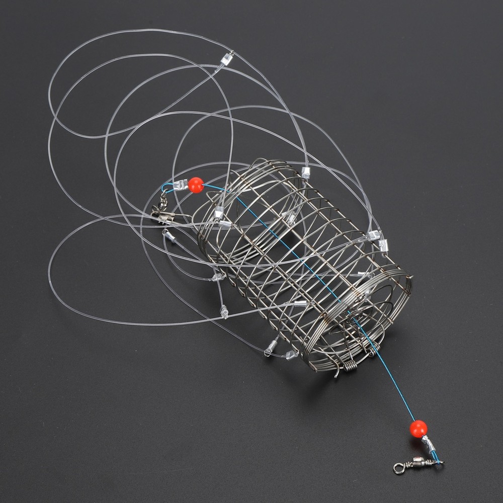Crab Snares&8 Loops Reusable Cylindrical Stainless Steel Wire Mesh Crab Bait Trˇ