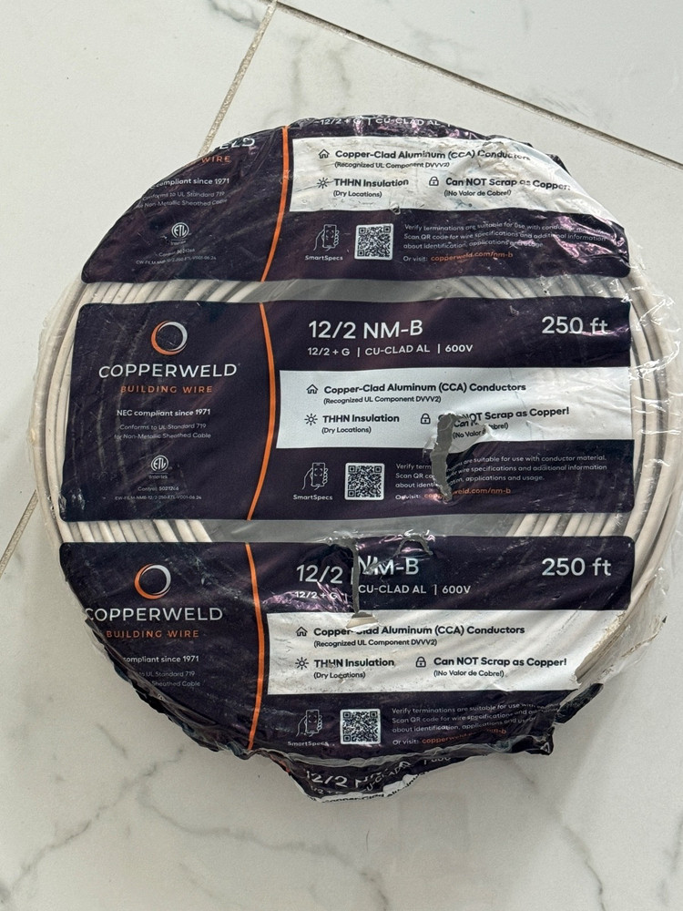 Intertek USA 12/2 + Ground = 3 cables electrical wire 250 Ft